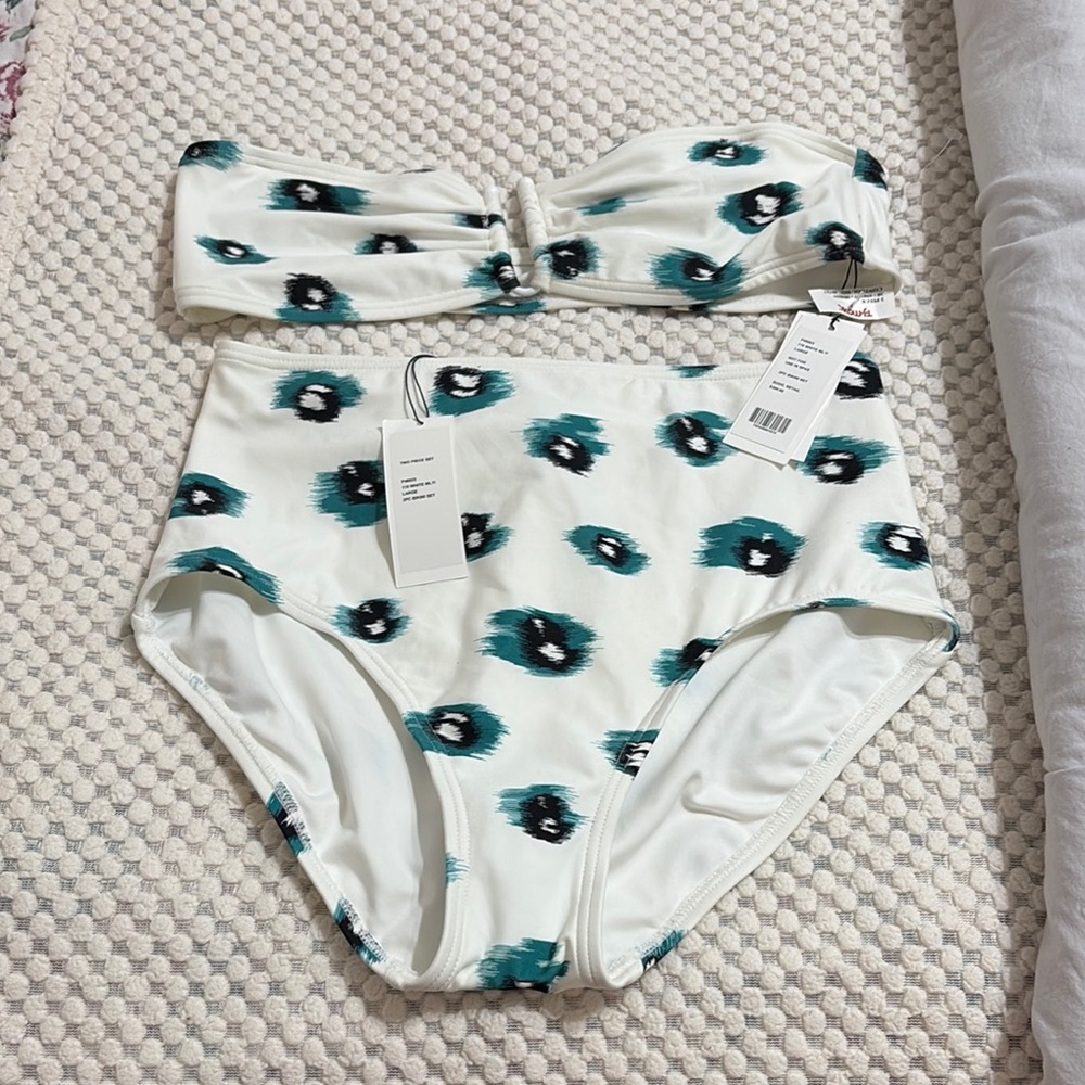 Proenza Schouler White and Teal Patterned Bikini Set